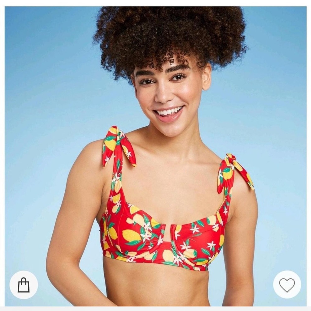 Red Bikini Top with Lemons & FREE White Shorts
